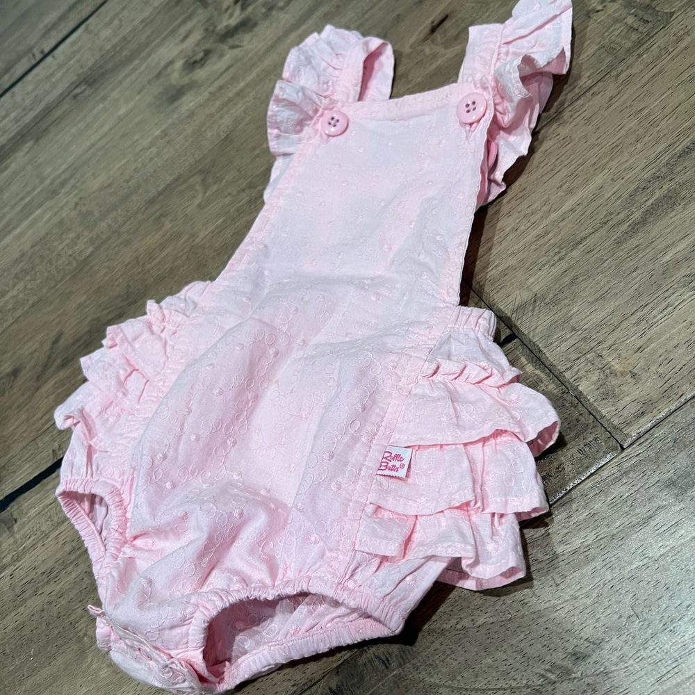 Baby infant 6-12 month Ruffle Butts Woven Flutter Overall Romper - Picture 3 of 6